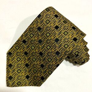 XMI Platinum Mens Neck Ties Jacquard Foulard Black Gold All Silk Italian￼